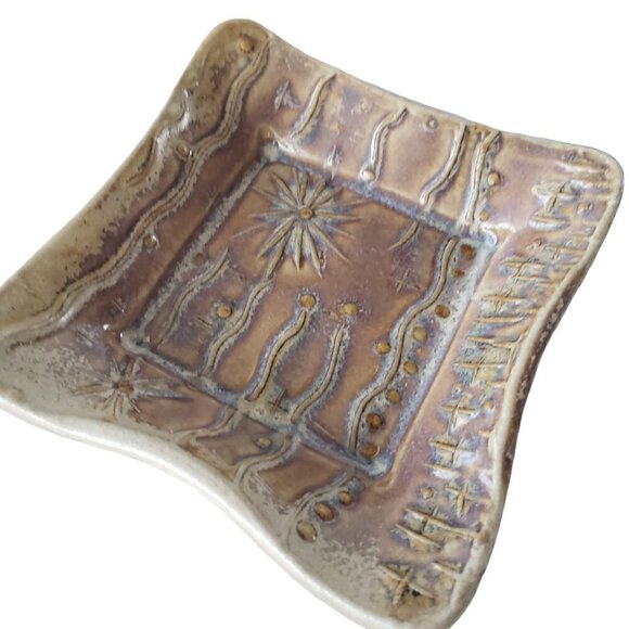 Art Pottery 2 Mini Trinket Dishes Handmade Abstract Design Neutral Colour - Picture 6 of 10